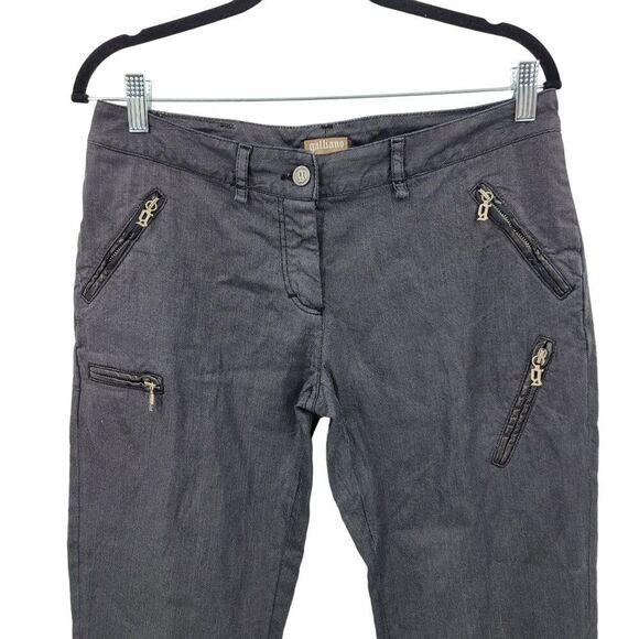 Galliano Black Waxed Moto Jeans 32 Ankle Zip Pockets Military Trenchcore Italy - Picture 4 of 15